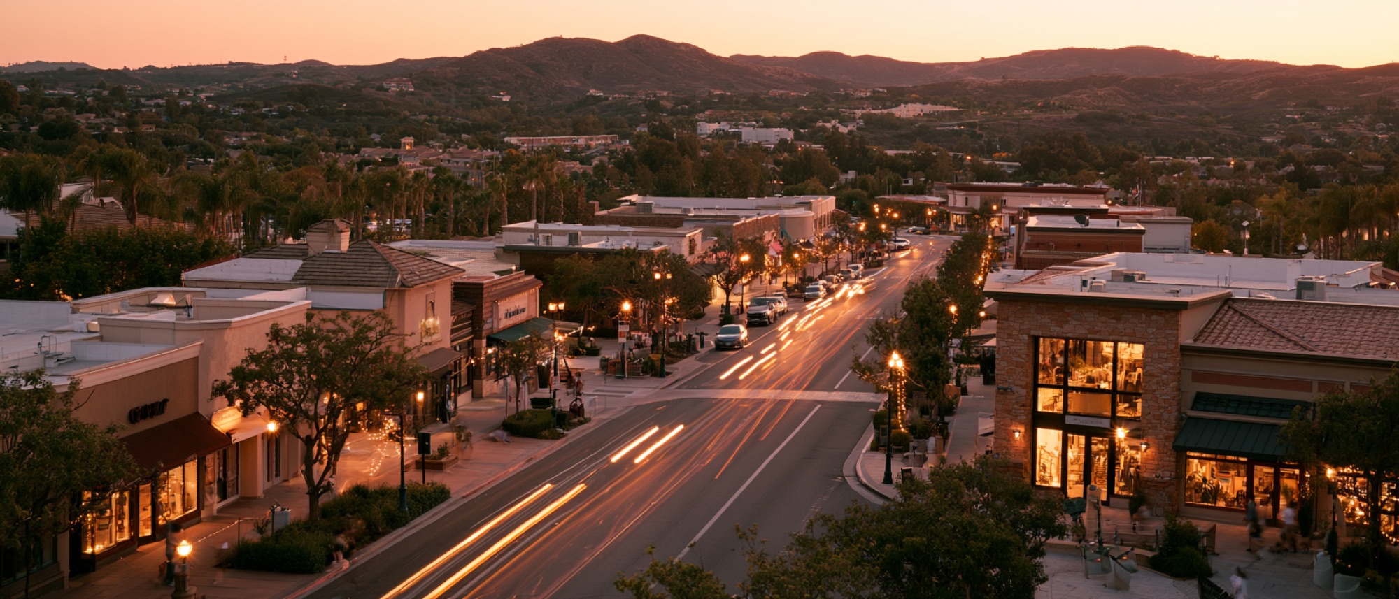 Orange County main street at golden hour